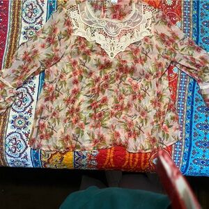 Disney Lauren Conrad Snow White Collection Blouse Floral Pheasant Lace Sz XL